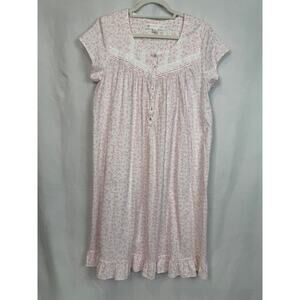 Eileen West Pima Cotton Nightgown Women M Pink Floral Eyelet Cap Sleeve